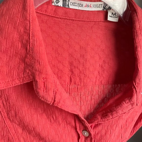 Anthropologie Chelsea & Violet Tab Long Sleeve Button Down Shirt  Red/Orange M - Picture 4 of 11